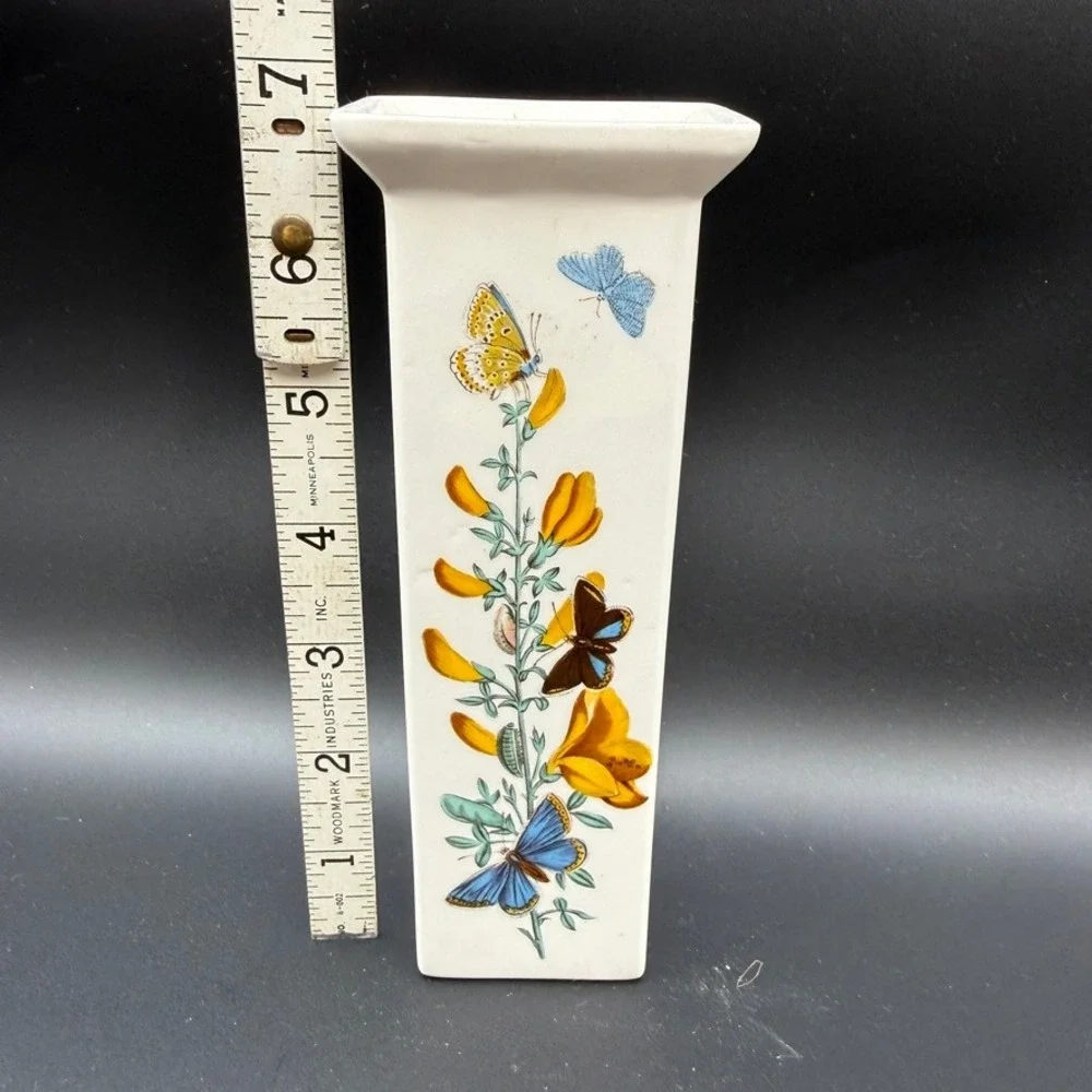 Vintage Portmeirion Pomona Broom Bud Vase Home Decor Floral Butterfly Cottage